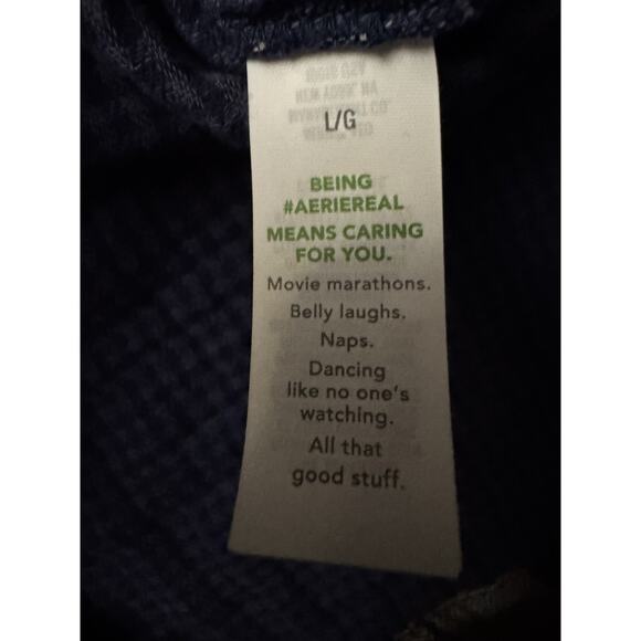 Aerie Super Soft Women’s Plaid Button Up Flannel Shirt Navy Gold Soft Grunge LG - Picture 8 of 9